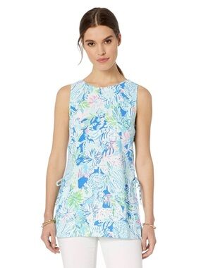 NWT Lilly Pulitzer Donna Top Medium Coastal Blue Lion Around Sea Lion Print